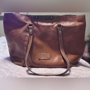 Patricia Nash Classic Brown Leather Tote with Brass Details